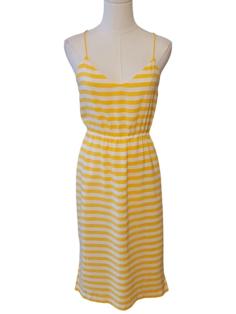 J. Crew Yellow & White Stripe Silk Sleeveless Midi Dress Size 4 Petite